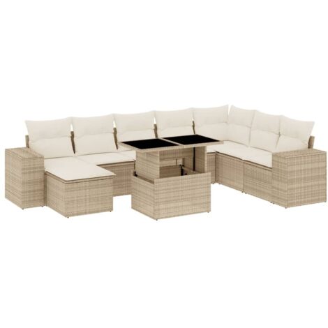 vidaXL Set Divano da Giardino 9 pz con Cuscini Beige in Polyrattan