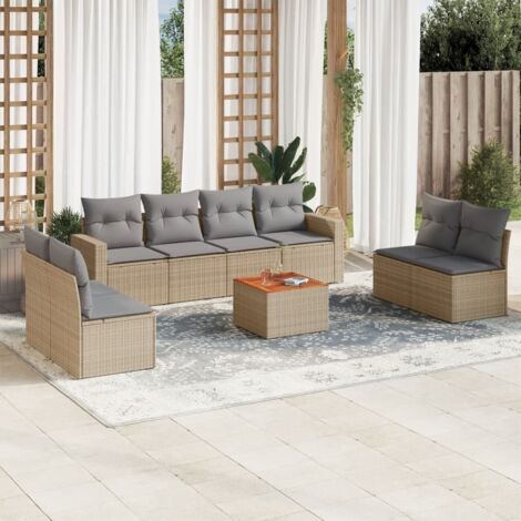 vidaXL Set Divano da Giardino 9 pz con Cuscini Beige Misto Polyrattan