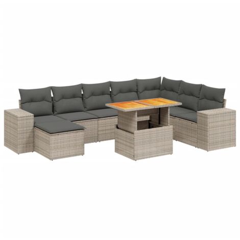 vidaXL Set Divano da Giardino 9 pz con Cuscini Grigio in Polyrattan