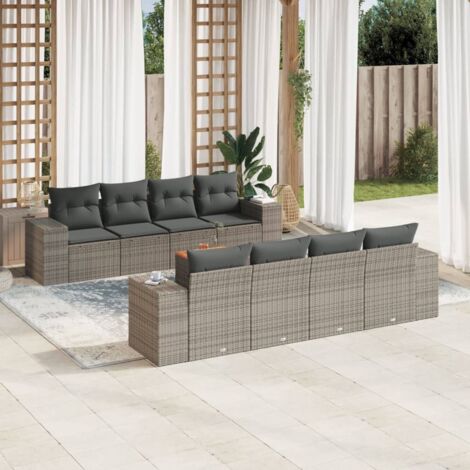 vidaXL Set Divano da Giardino 9 pz con Cuscini Grigio in Polyrattan