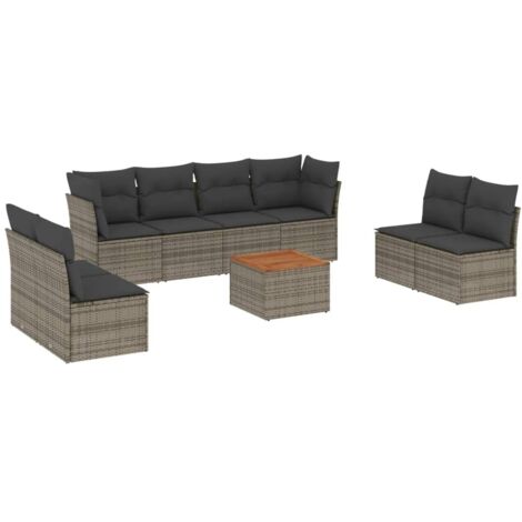 vidaXL Set Divano da Giardino 9 pz con Cuscini Grigio in Polyrattan