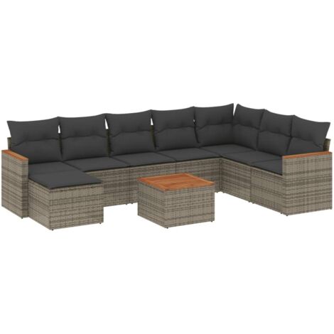vidaXL Set Divano da Giardino 9 pz con Cuscini Grigio in Polyrattan