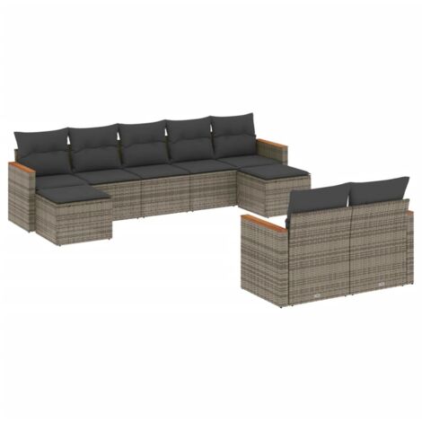 vidaXL Set Divano da Giardino 9 pz con Cuscini Grigio in Polyrattan