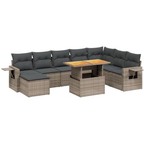 vidaXL Set Divano da Giardino 9 pz con Cuscini Grigio in Polyrattan