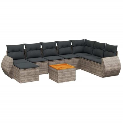 vidaXL Set Divano da Giardino 9 pz con Cuscini Grigio in Polyrattan