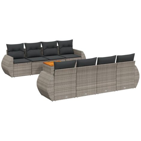 vidaXL Set Divano da Giardino 9 pz con Cuscini Grigio in Polyrattan