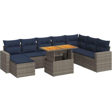 vidaXL Set Divano da Giardino 9 pz con Cuscini Grigio in Polyrattan