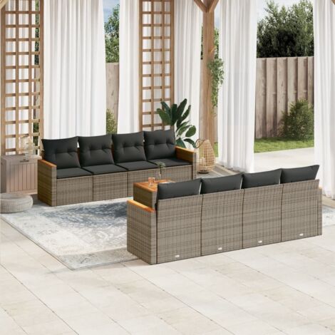 vidaXL Set Divano da Giardino 9 pz con Cuscini Grigio in Polyrattan