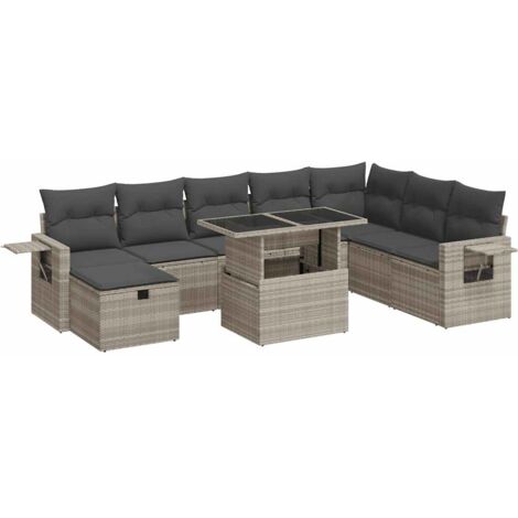 vidaXL Set Divano da Giardino 9pz con Cuscini Grigio Chiaro Polyrattan