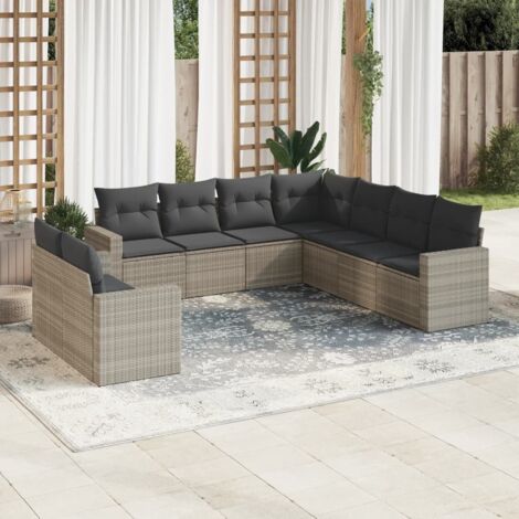 vidaXL Set Divano da Giardino 9pz con Cuscini Grigio Chiaro Polyrattan