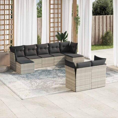 vidaXL Set Divano da Giardino 9pz con Cuscini Grigio Chiaro Polyrattan