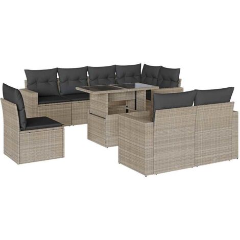vidaXL Set Divano da Giardino 9pz con Cuscini Grigio Chiaro Polyrattan