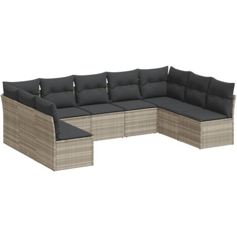 vidaXL Set Divano da Giardino 9pz con Cuscini Grigio Chiaro Polyrattan