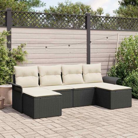 vidaXL Set Divano da Giardino con archiviazione 6 pcs Nero polyrattan