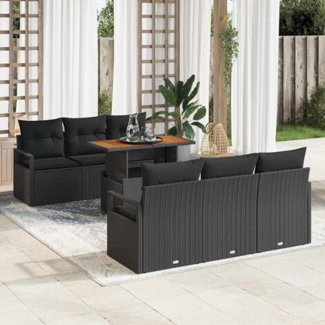 vidaXL Set Divano da Giardino con archiviazione 7 pcs Nero Poly Rattan