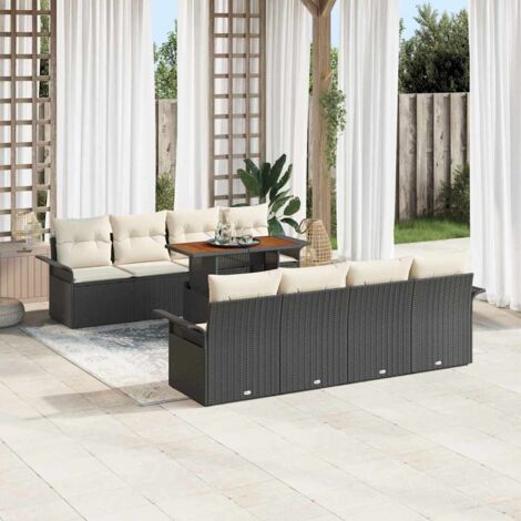 vidaXL Set Divano da Giardino con archiviazione 9 pcs Nero Poly Rattan
