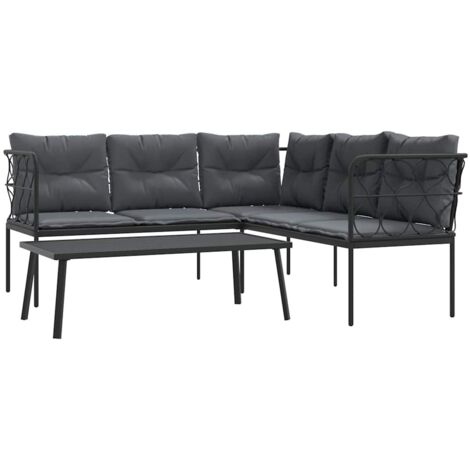 vidaXL Set Divano da Giardino con Cuscini Nero Acciaio e