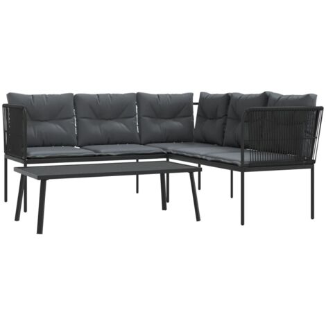 vidaXL Set Divano da Giardino con Cuscini Nero Acciaio e Textilene