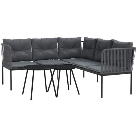 vidaXL Set Divano da Giardino con Cuscini Nero Acciaio e Textilene