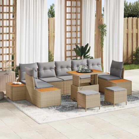 vidaXL Set Divano da Giardino con cuscino 10 pcs Beige e Grigio Chiaro