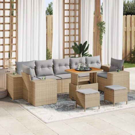 vidaXL Set Divano da Giardino con cuscino 10 pcs Beige e Grigio Chiaro