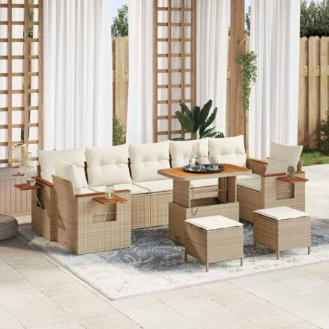 vidaXL Set Divano da Giardino con cuscino 10 pcs beige e panna
