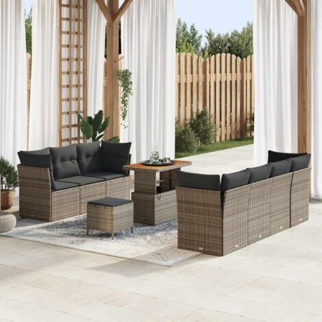 vidaXL Set Divano da Giardino con cuscino 10 pcs Grigio