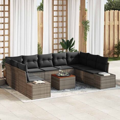 vidaXL Set Divano da Giardino con cuscino 10 pcs Grigio Poly Rattan