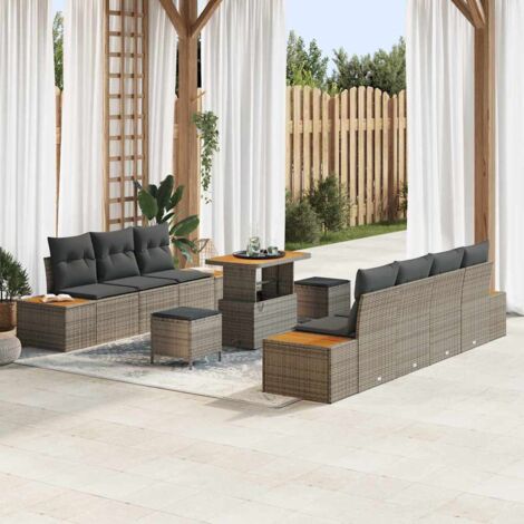 vidaXL Set Divano da Giardino con cuscino 10 pcs Grigio Poly Rattan