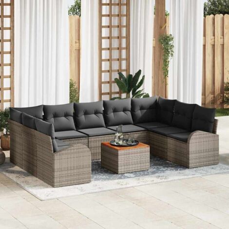 vidaXL Set Divano da Giardino con cuscino 10 pcs Grigio Poly Rattan