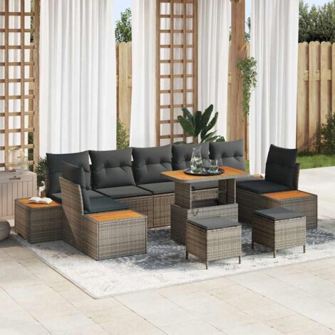 vidaXL Set Divano da Giardino con cuscino 10 pcs Grigio Poly Rattan