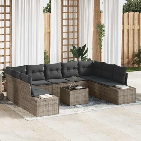 vidaXL Set Divano da Giardino con cuscino 10 pcs Grigio polyrattan