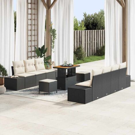 vidaXL Set Divano da Giardino con cuscino 10 pcs Nero e Crema