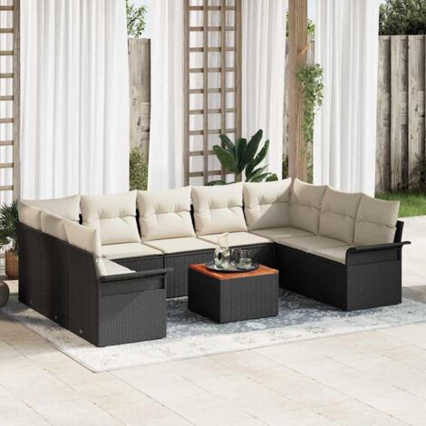 vidaXL Set Divano da Giardino con cuscino 10 pcs Nero e Crema