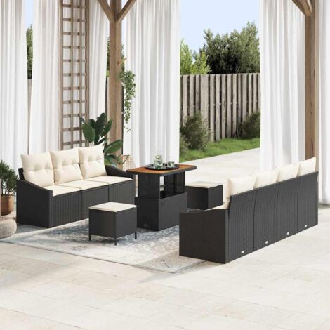 vidaXL Set Divano da Giardino con cuscino 10 pcs Nero e Crema