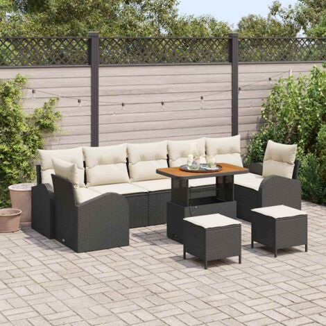 vidaXL Set Divano da Giardino con cuscino 10 pcs Nero e Crema