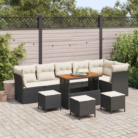 vidaXL Set Divano da Giardino con cuscino 10 pcs Nero e crema