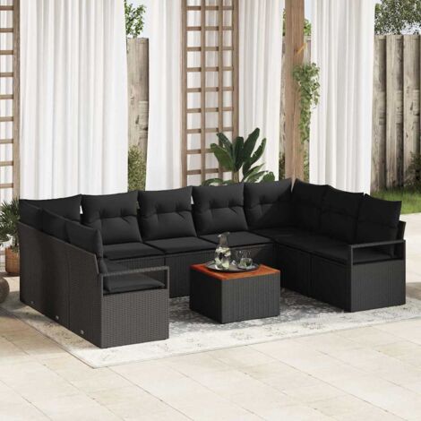 vidaXL Set Divano da Giardino con cuscino 10 pcs Nero Poly Rattan