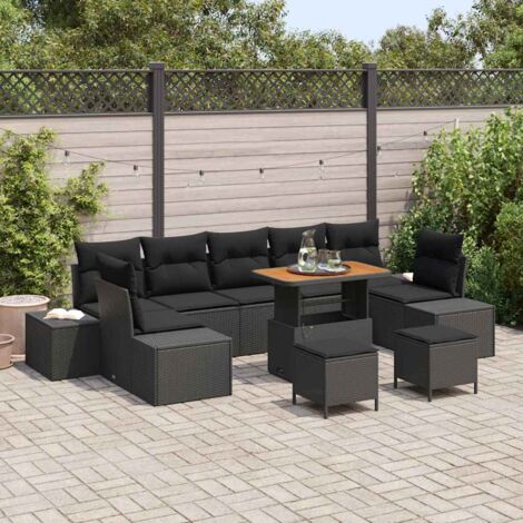 vidaXL Set Divano da Giardino con cuscino 10 pcs Nero Poly Rattan