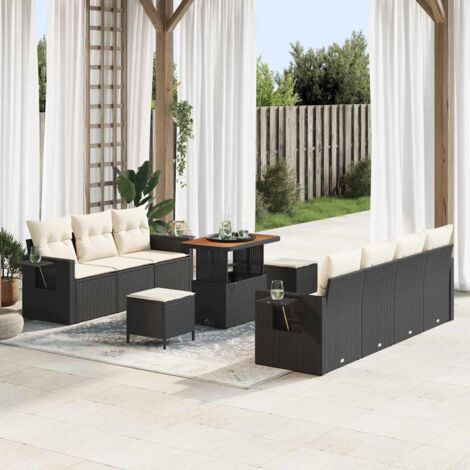 vidaXL Set Divano da Giardino con cuscino 10 pcs Nero polyrattan
