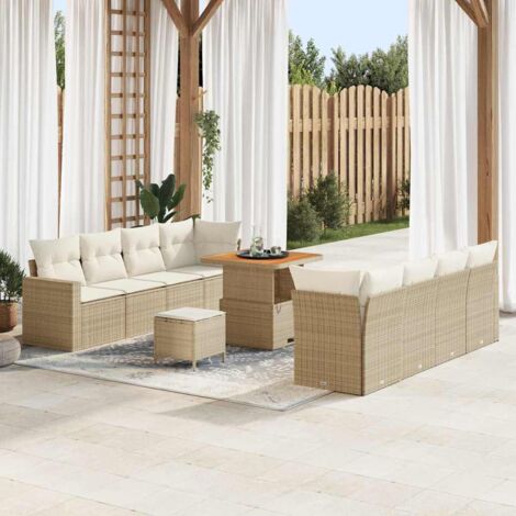 vidaXL Set Divano da Giardino con cuscino 11 pcs beige e panna