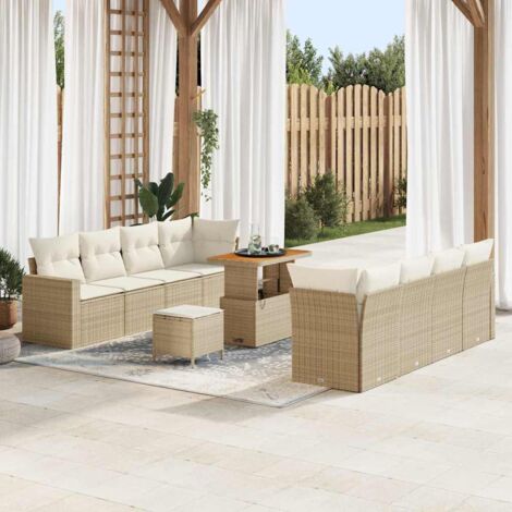 vidaXL Set Divano da Giardino con cuscino 11 pcs beige e panna
