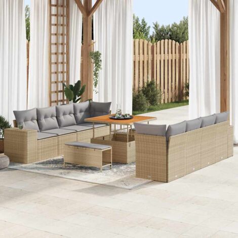 vidaXL Set Divano da Giardino con cuscino 11 pcs Beige polyrattan