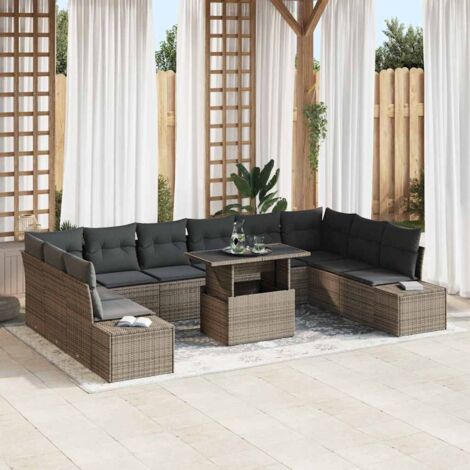 vidaXL Set Divano da Giardino con cuscino 11 pcs Grigio polyrattan
