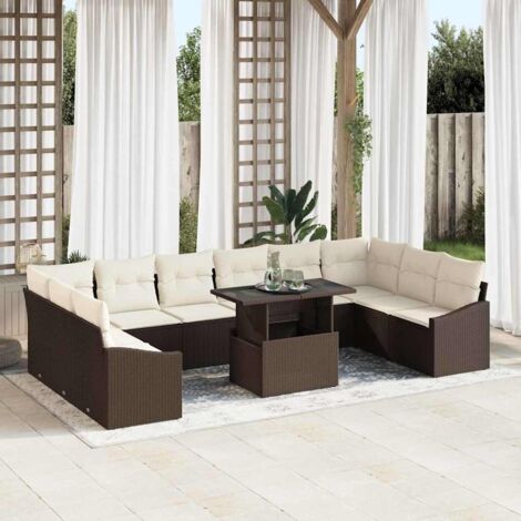 vidaXL Set Divano da Giardino con cuscino 11 pcs Marrone e Crema