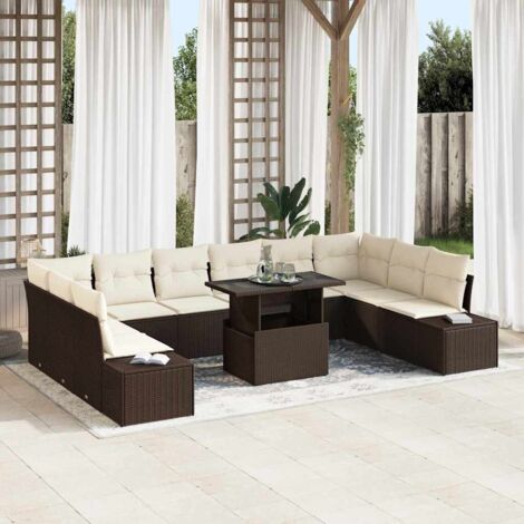 vidaXL Set Divano da Giardino con cuscino 11 pcs Marrone e crema