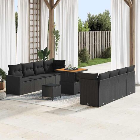 vidaXL Set Divano da Giardino con cuscino 11 pcs Nero