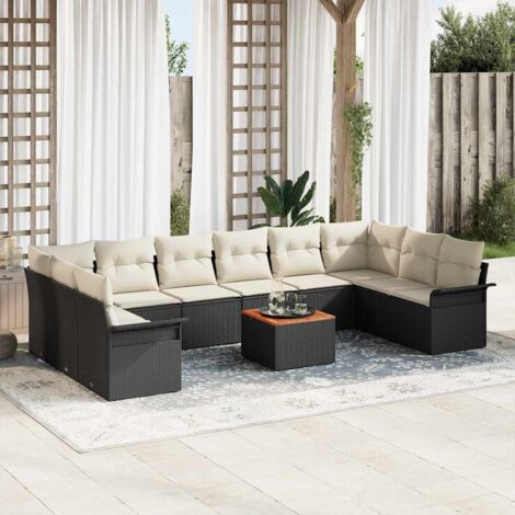 vidaXL Set Divano da Giardino con cuscino 11 pcs Nero e Crema