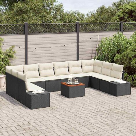 vidaXL Set Divano da Giardino con cuscino 11 pcs Nero Poly Rattan
