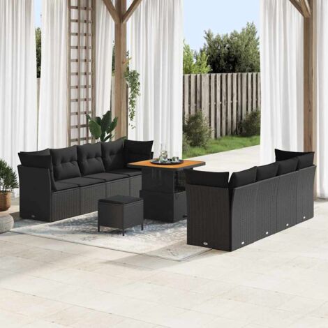 vidaXL Set Divano da Giardino con cuscino 11 pcs Nero polyrattan